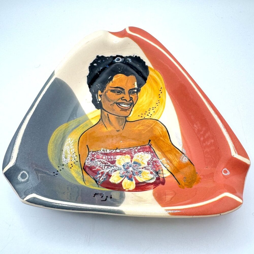 Décor Australia Fiji Ceramic Triangular Dish Ashtray Abstract Art Plate Vtg 2